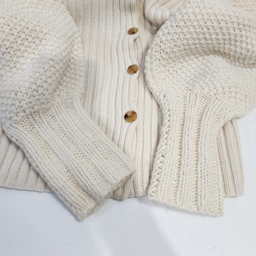 TSE Wool Cashmere Blend Button Dowm Ivory White Balloon Sleeve Knit Sweater - Picture 10 of 12